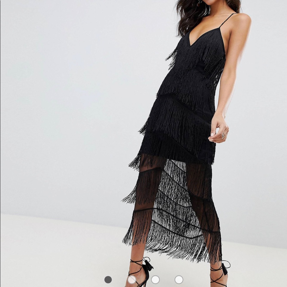 ASOS DESIGN fringe mesh strappy maxi bodycon dress